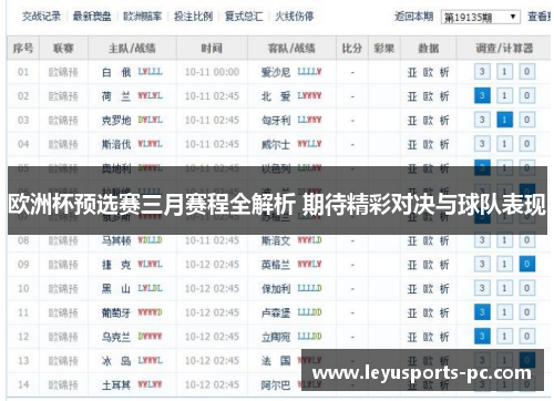 欧洲杯预选赛三月赛程全解析 期待精彩对决与球队表现